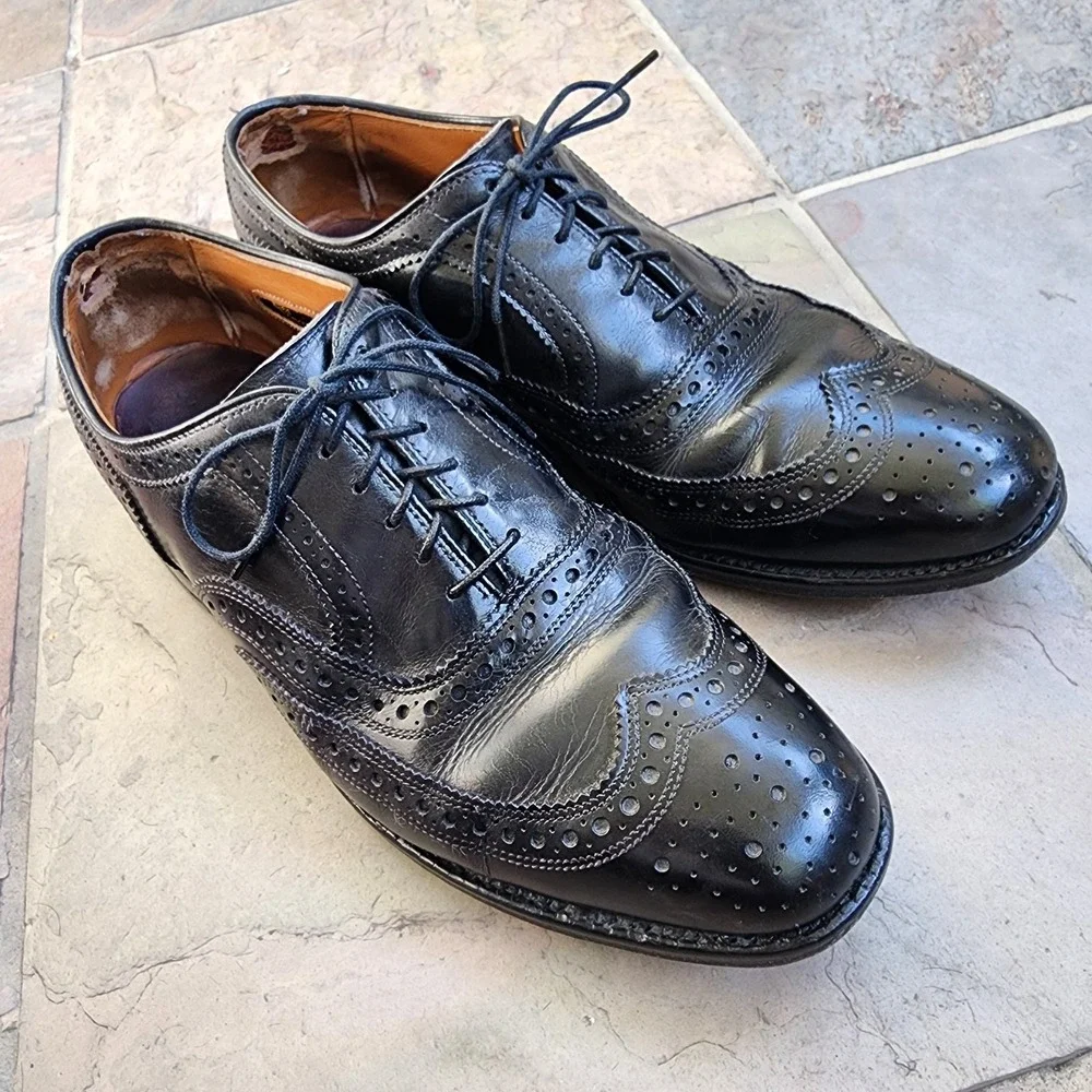 Allen Edmonds Fairhaven Mens Wingtip Black Leather Shoes Sz 7.5 D - Preppy Ivy